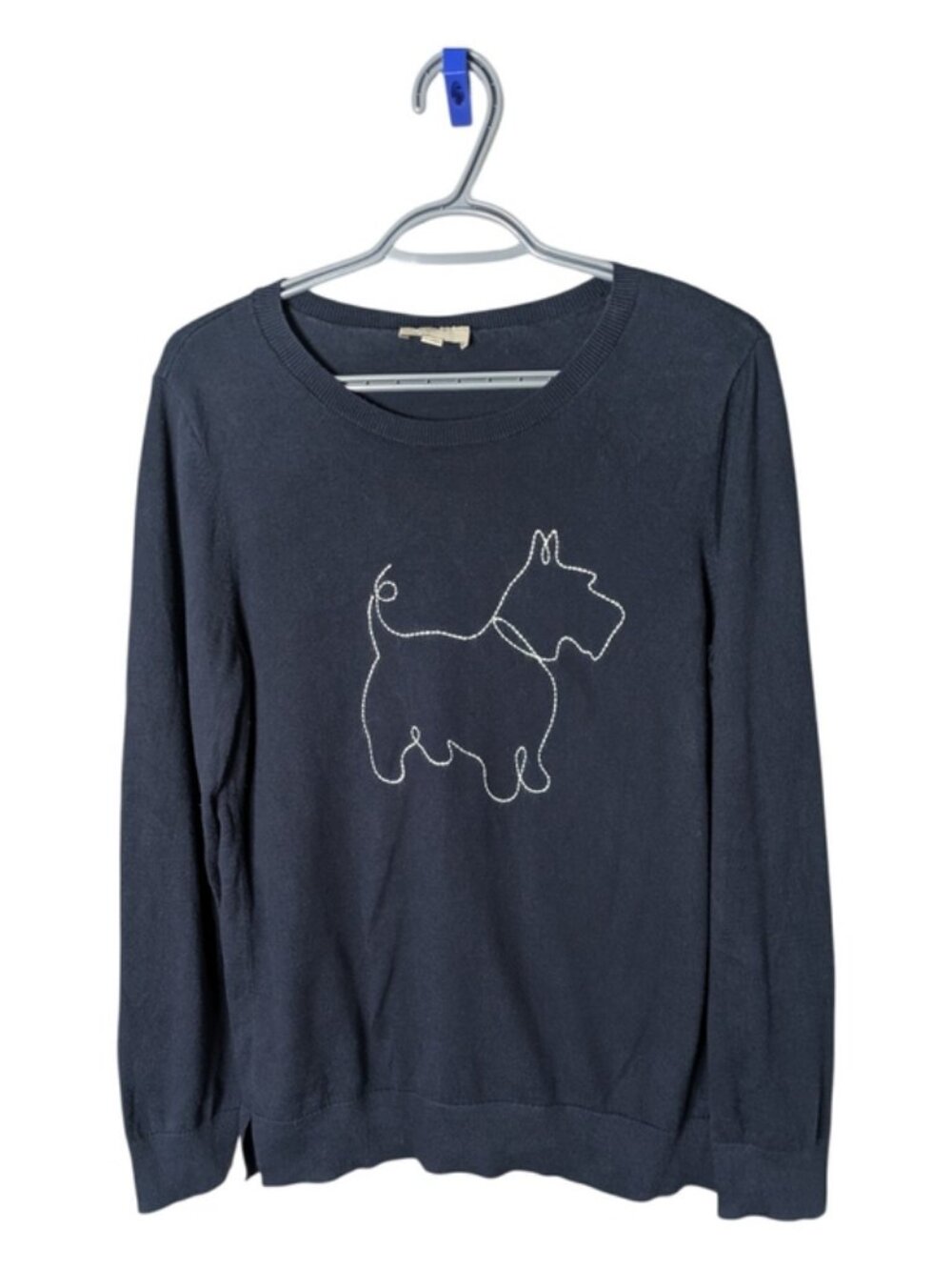 Loft‎ Outlet Scottie Dog Motif Lightweight Knit Navy Sweater Size Large